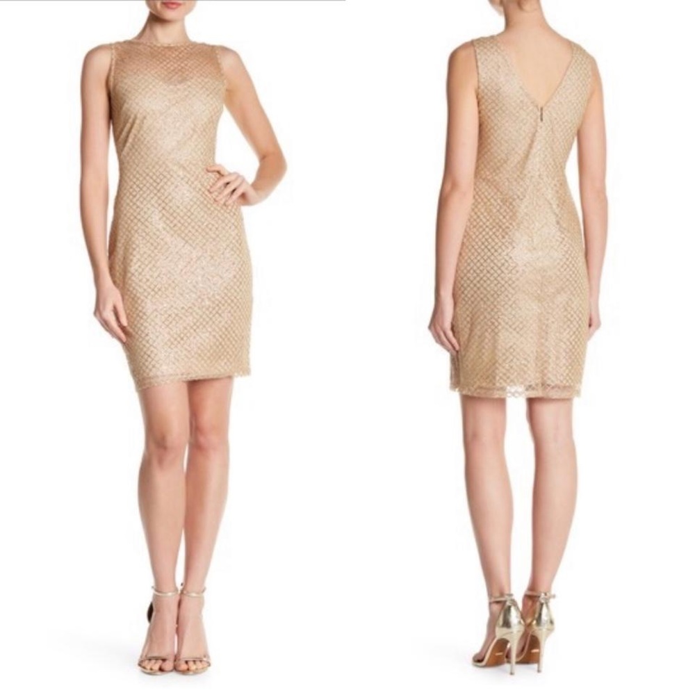 NWT Marina Gold Glitter Cocktail Dress